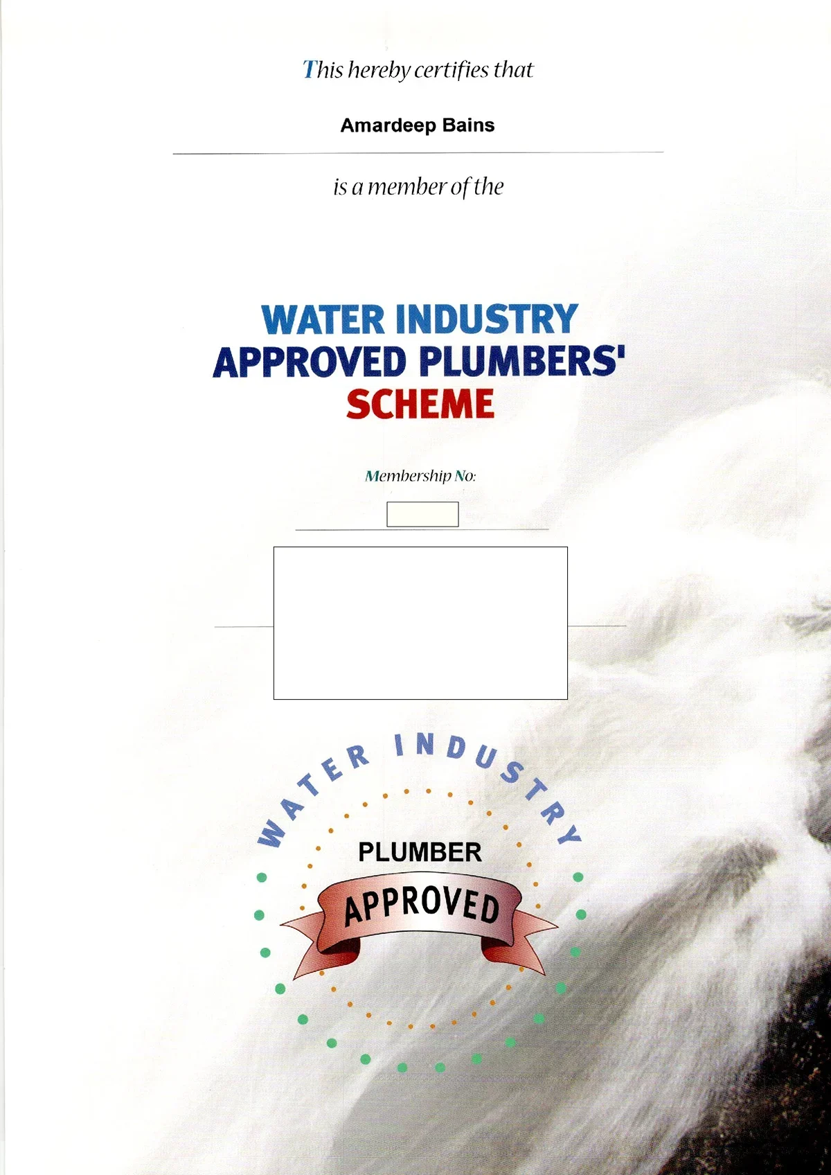 Water Industry approved Plumber