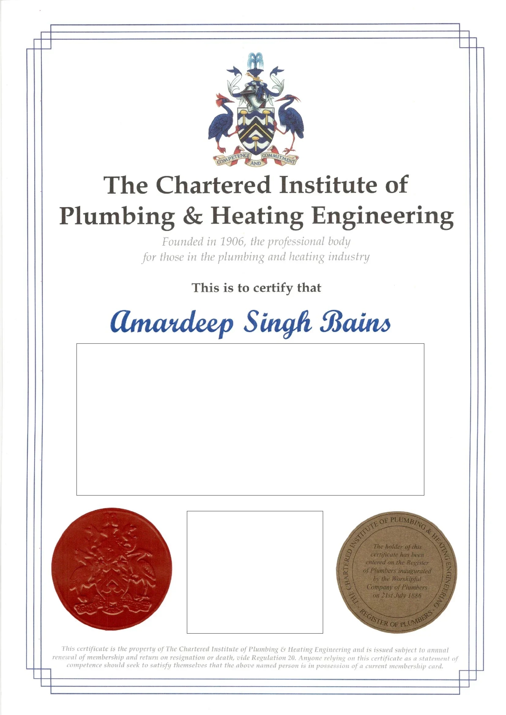 Chartered Institiute of plumbing & heating Engineers