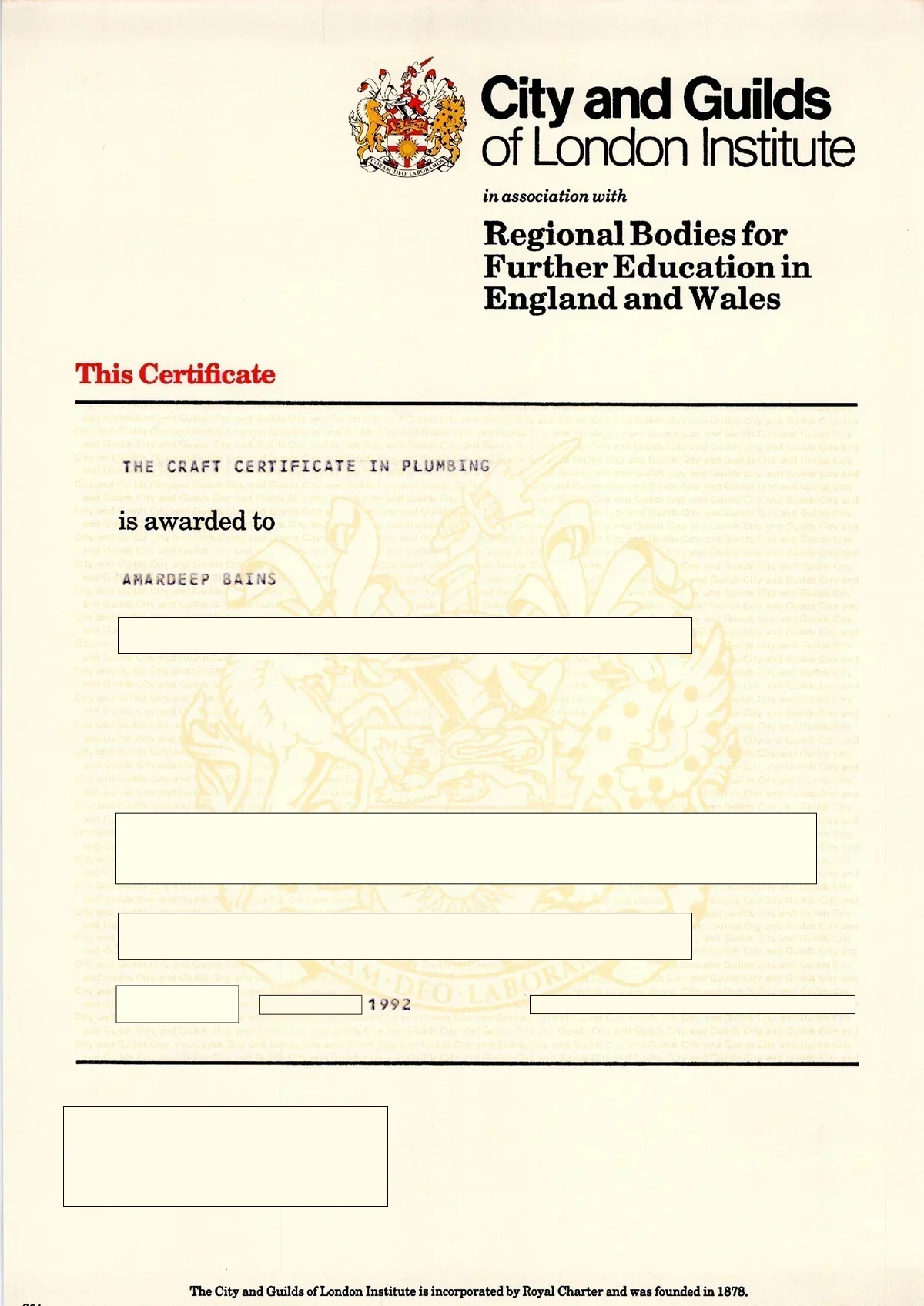City & Guilds- Craft Certificate in Plumbing